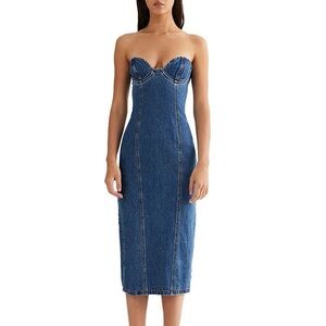 Princess Polly Lioness Denim Smokeshow Strapless Dress